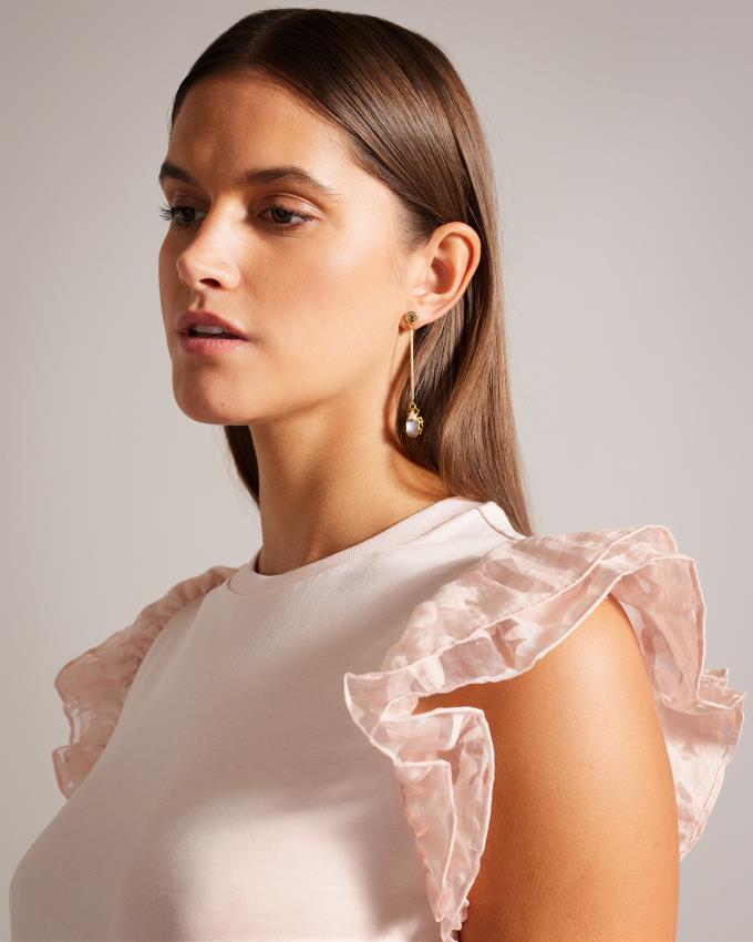 Hauts Ted Baker Cotton With Frill Sleeve Rose Femme | BBU-51465958